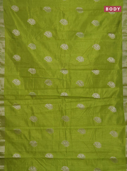 Semi raw silk saree light green with silver zari woven buttas and zari woven border