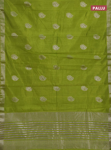 Semi raw silk saree light green with silver zari woven buttas and zari woven border