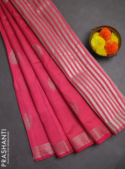 Semi raw silk saree pink with silver zari woven buttas and zari woven border