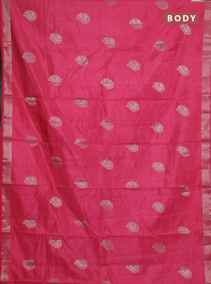 Semi raw silk saree pink with silver zari woven buttas and zari woven border