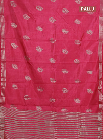 Semi raw silk saree pink with silver zari woven buttas and zari woven border