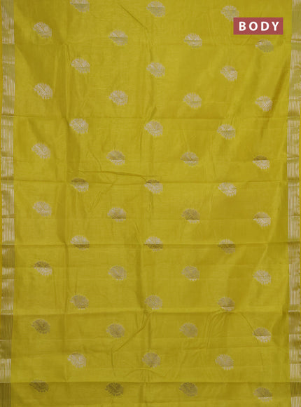 Semi raw silk saree lime yellow with silver zari woven buttas and zari woven border
