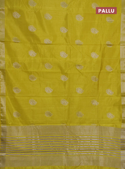 Semi raw silk saree lime yellow with silver zari woven buttas and zari woven border