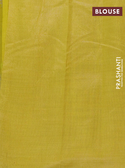 Semi raw silk saree lime yellow with silver zari woven buttas and zari woven border