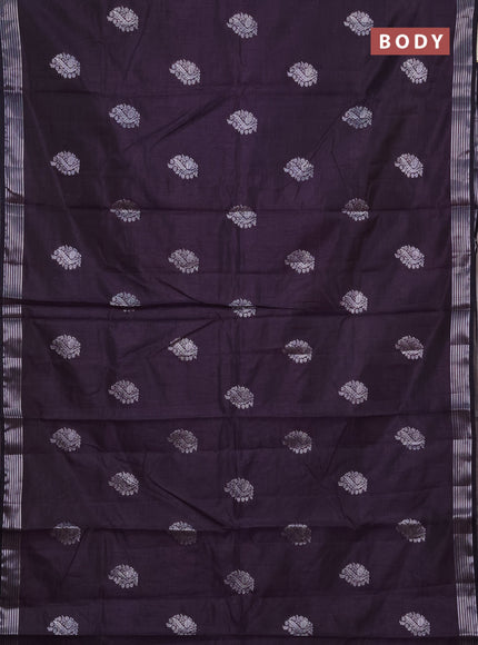 Semi raw silk saree deep jamun with silver zari woven buttas and zari woven border