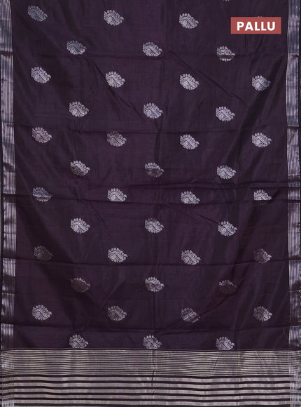 Semi raw silk saree deep jamun with silver zari woven buttas and zari woven border