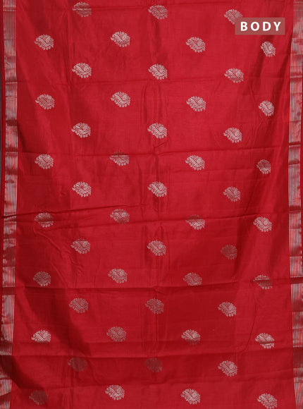 Semi raw silk saree red with silver zari woven buttas and zari woven border