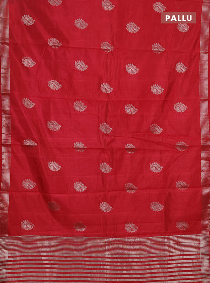 Semi raw silk saree red with silver zari woven buttas and zari woven border