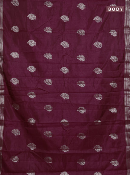 Semi raw silk saree deep wine with silver zari woven buttas and zari woven border