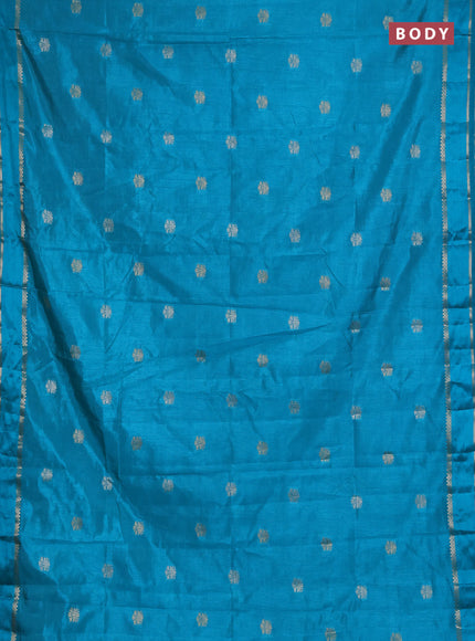 Semi raw silk saree teal blue with zari woven buttas and rettapet zari woven border
