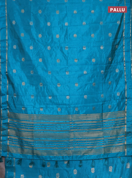 Semi raw silk saree teal blue with zari woven buttas and rettapet zari woven border