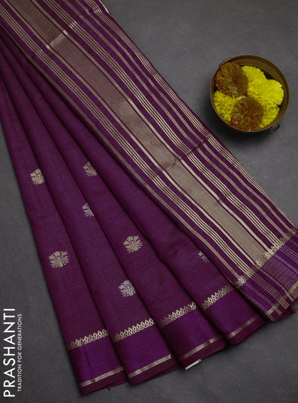 Semi raw silk saree purple with zari woven buttas and rettapet zari woven border