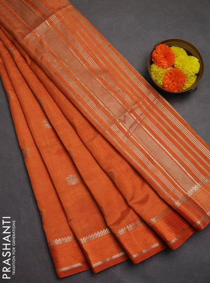 Semi raw silk saree rustic orange with zari woven buttas and rettapet zari woven border