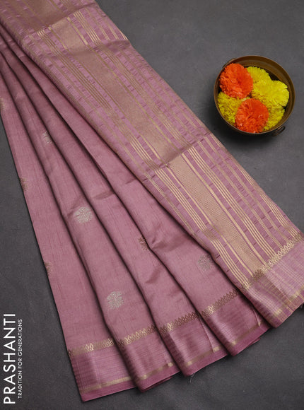 Semi raw silk saree pastel pink with zari woven buttas and rettapet zari woven border