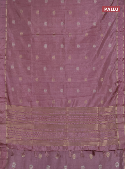Semi raw silk saree pastel pink with zari woven buttas and rettapet zari woven border