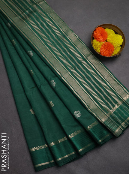 Semi raw silk saree dark green with zari woven buttas and rettapet zari woven border