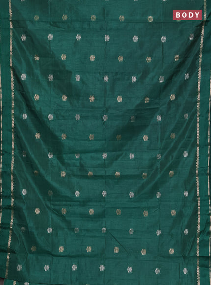 Semi raw silk saree dark green with zari woven buttas and rettapet zari woven border