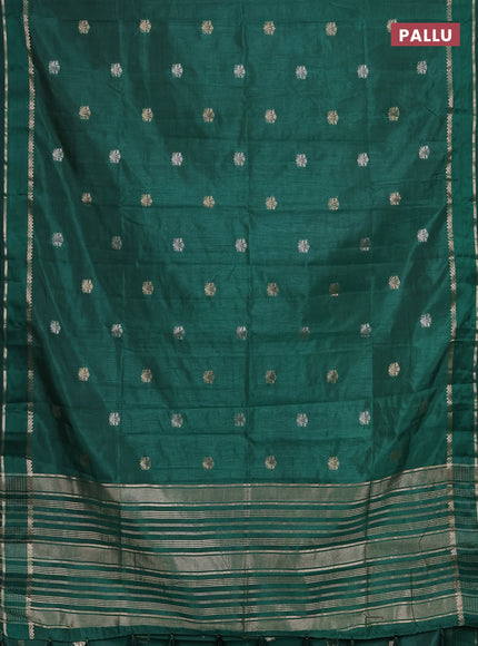 Semi raw silk saree dark green with zari woven buttas and rettapet zari woven border