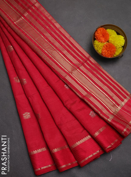 Semi raw silk saree reddish pink with zari woven buttas and rettapet zari woven border