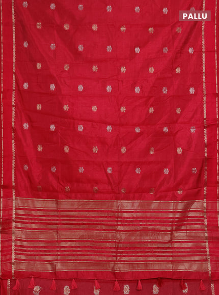 Semi raw silk saree reddish pink with zari woven buttas and rettapet zari woven border