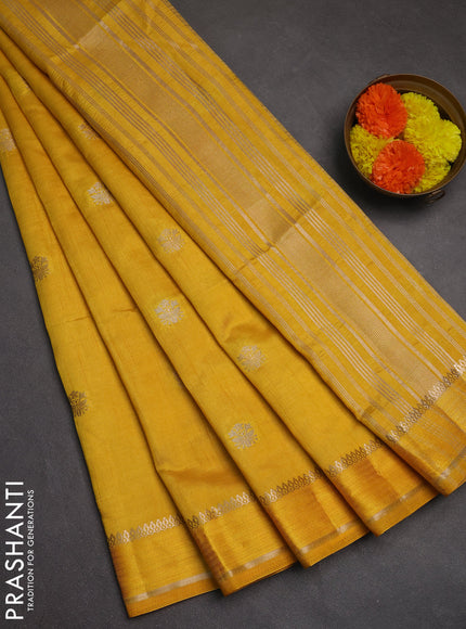 Semi raw silk saree yellow with zari woven buttas and rettapet zari woven border