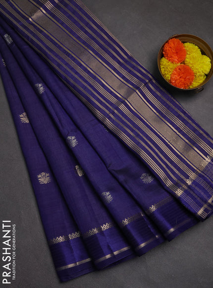 Semi raw silk saree dark blue with zari woven buttas and rettapet zari woven border