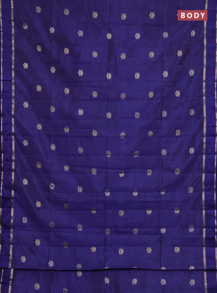 Semi raw silk saree dark blue with zari woven buttas and rettapet zari woven border