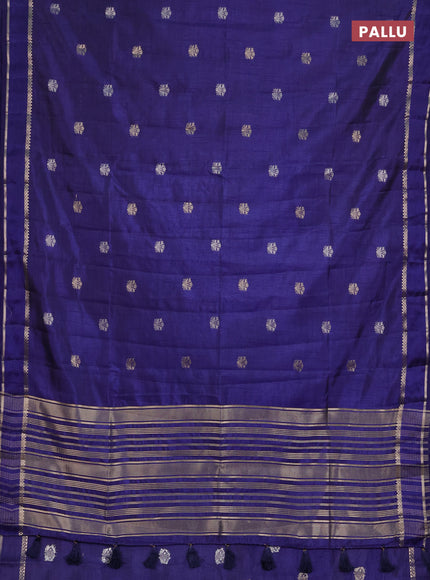 Semi raw silk saree dark blue with zari woven buttas and rettapet zari woven border