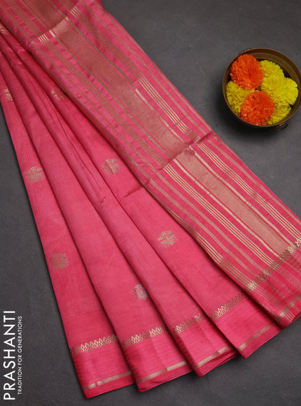 Semi raw silk saree peach pink with zari woven buttas and rettapet zari woven border
