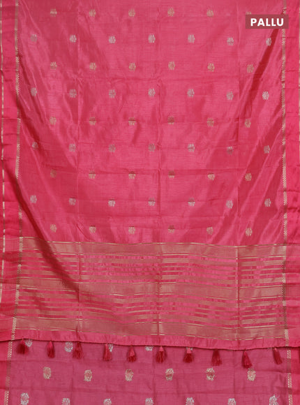 Semi raw silk saree peach pink with zari woven buttas and rettapet zari woven border