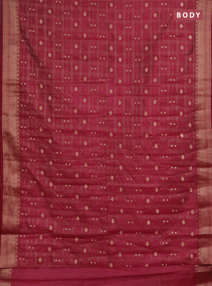 Semi raw silk saree dark magenta pink with allover zari checks & buttas and zari woven border