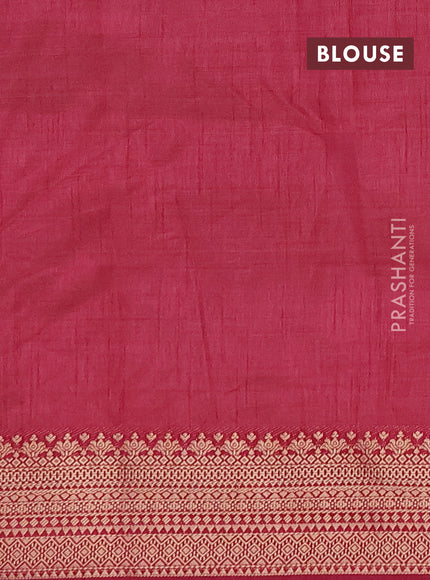 Semi raw silk saree dark magenta pink with allover zari checks & buttas and zari woven border