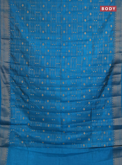 Semi raw silk saree cs blue with allover zari checks & buttas and zari woven border