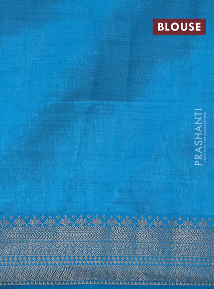 Semi raw silk saree cs blue with allover zari checks & buttas and zari woven border