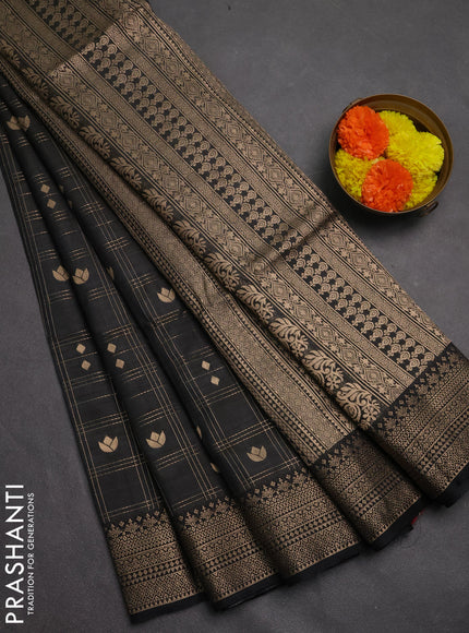 Semi raw silk saree black with allover zari checks & buttas and zari woven border