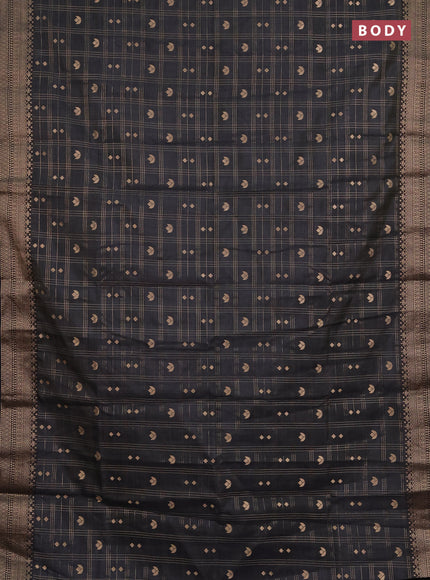 Semi raw silk saree black with allover zari checks & buttas and zari woven border