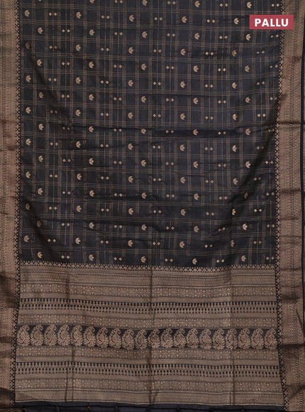 Semi raw silk saree black with allover zari checks & buttas and zari woven border