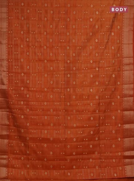 Semi raw silk saree rustic orange with allover zari checks & buttas and zari woven border