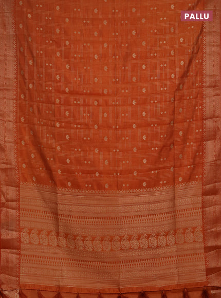Semi raw silk saree rustic orange with allover zari checks & buttas and zari woven border