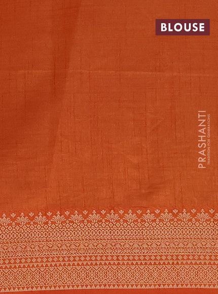 Semi raw silk saree rustic orange with allover zari checks & buttas and zari woven border