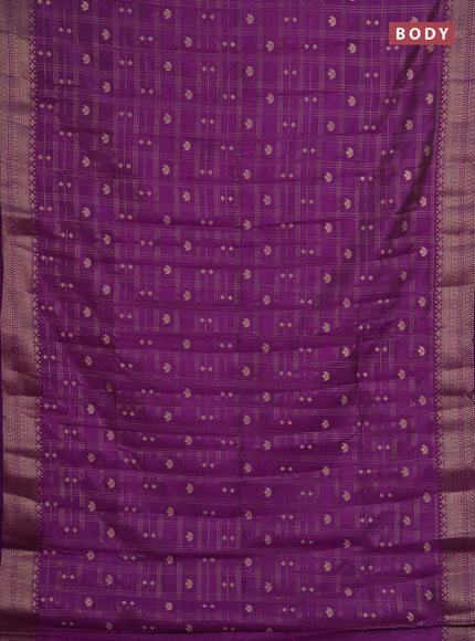 Semi raw silk saree purple with allover zari checks & buttas and zari woven border