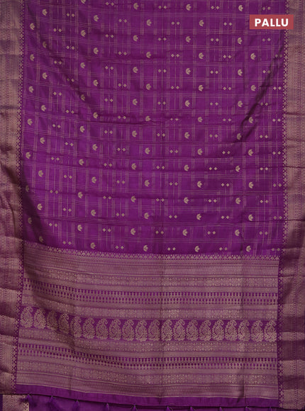 Semi raw silk saree purple with allover zari checks & buttas and zari woven border
