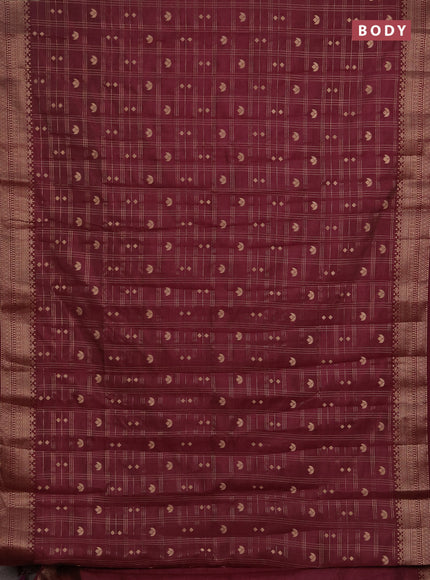 Semi raw silk saree wine shade with allover zari checks & buttas and zari woven border