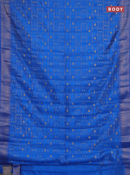 Semi raw silk saree blue with allover zari checks & buttas and zari woven border