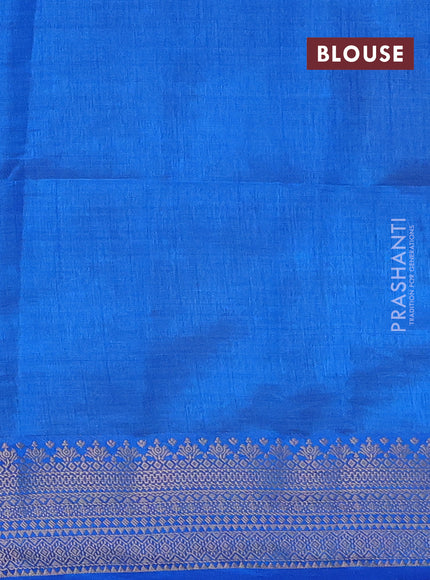 Semi raw silk saree blue with allover zari checks & buttas and zari woven border