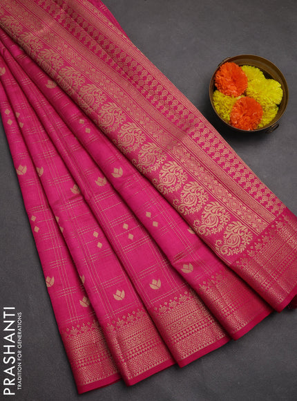 Semi raw silk saree pink with allover zari checks & buttas and zari woven border