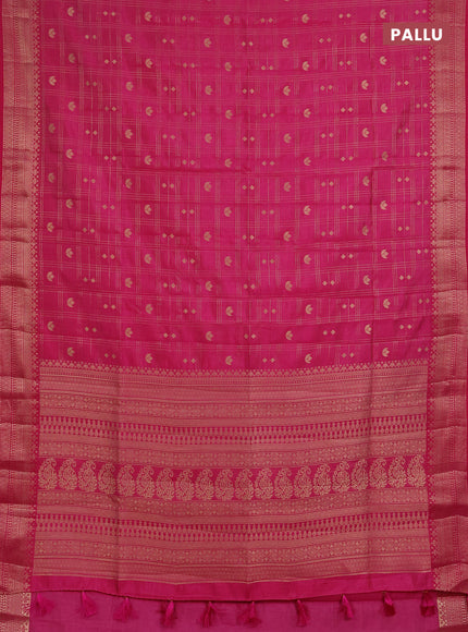Semi raw silk saree pink with allover zari checks & buttas and zari woven border