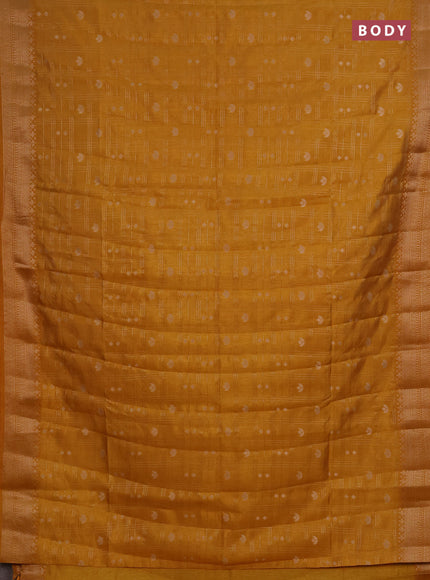 Semi raw silk saree mustard yellow with allover zari checks & buttas and zari woven border
