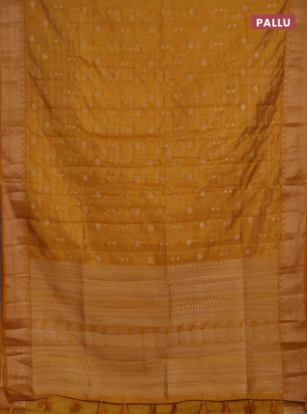 Semi raw silk saree mustard yellow with allover zari checks & buttas and zari woven border