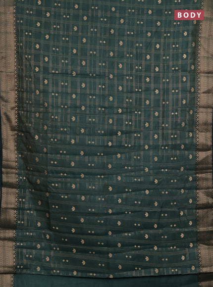 Semi raw silk saree bottle green with allover zari checks & buttas and zari woven border